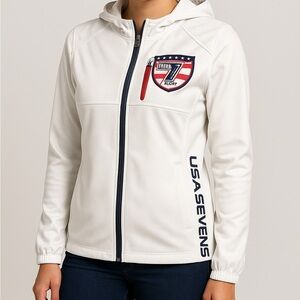G-III Sports by Carl Banks USA Rugby Sevens‎ White Full-Zip Jacket Small
